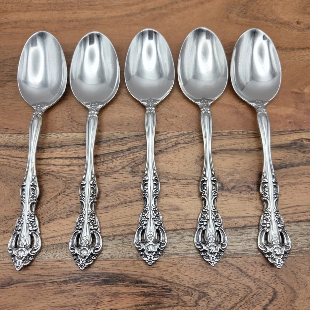 Set Of 5 Oneida Michelangelo Cube Heirloom Stainless Steel 18/10 Soup Spoons